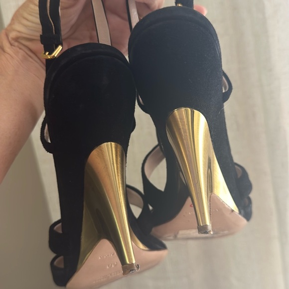 Miu Miu wedge gold heels sandals 38 - Picture 4 of 8
